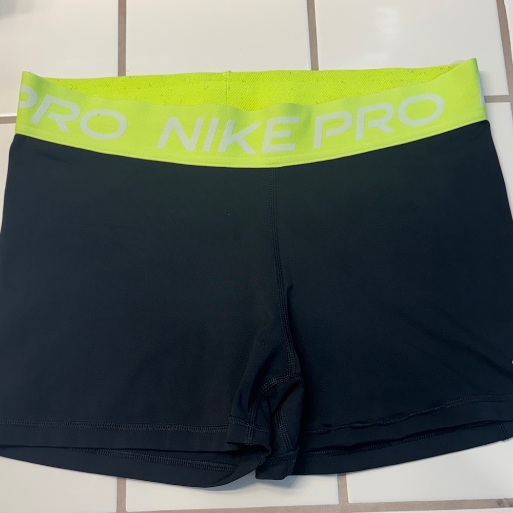 Nike Women's Athletic Shorts Black with Neon Yellow Waistband